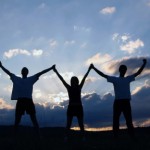 Group of Three students outdoors-sunset