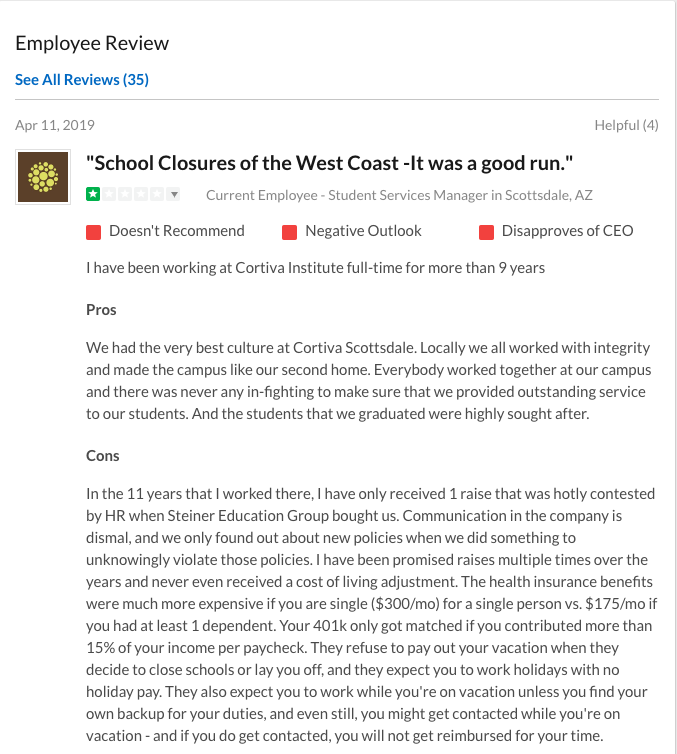 Cortiva Closing Schools