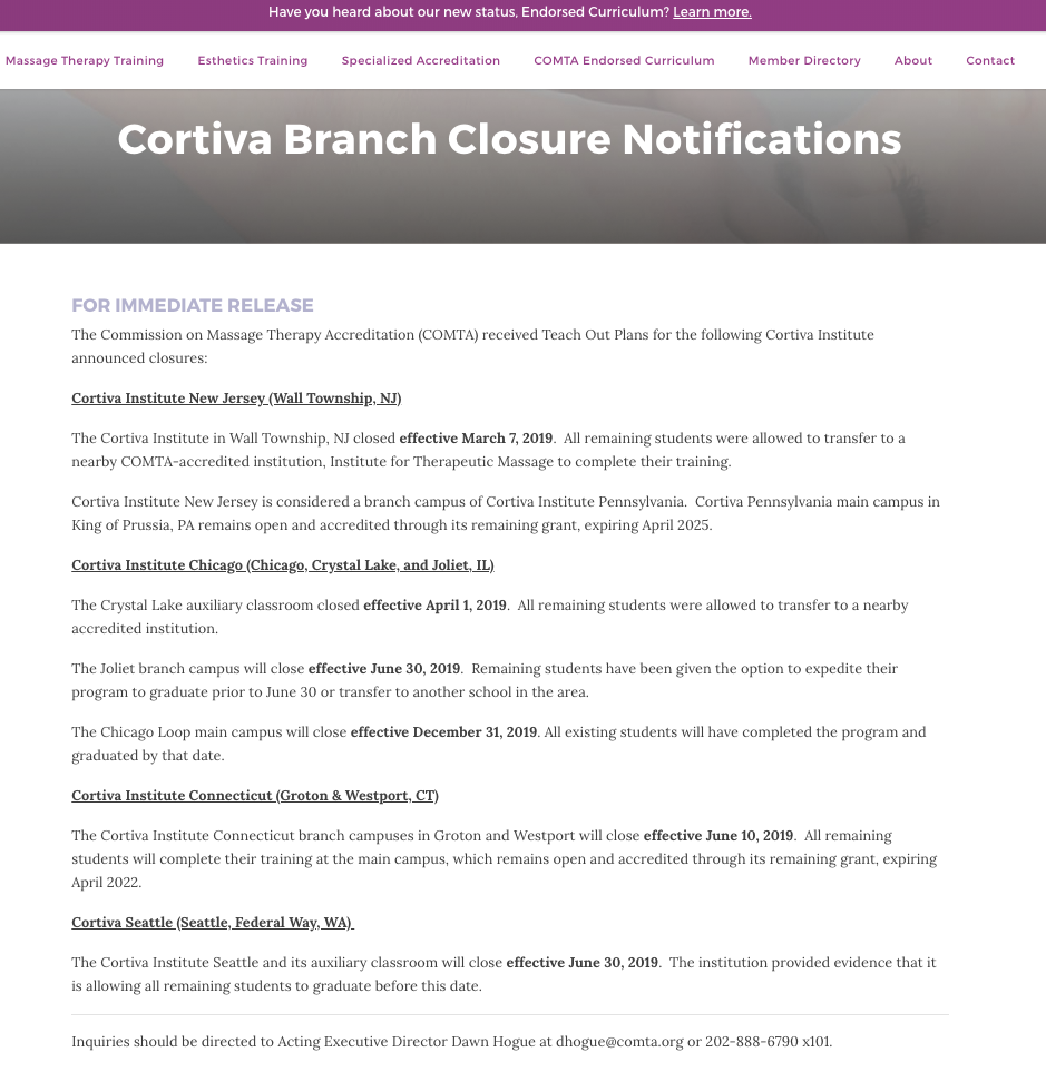 Cortiva Closing Schools